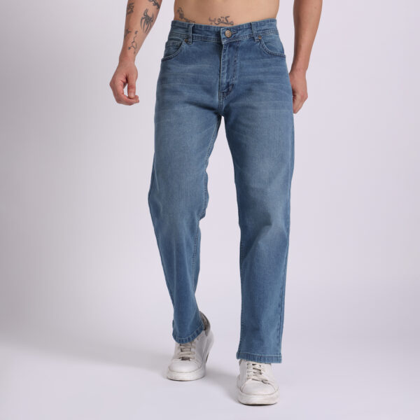 Light blue green fit jeans for men – classic denim style