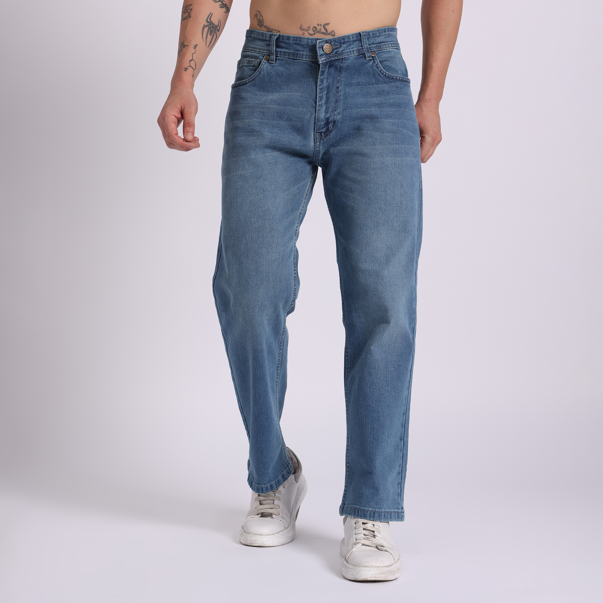 Light blue green fit jeans for men – classic denim style