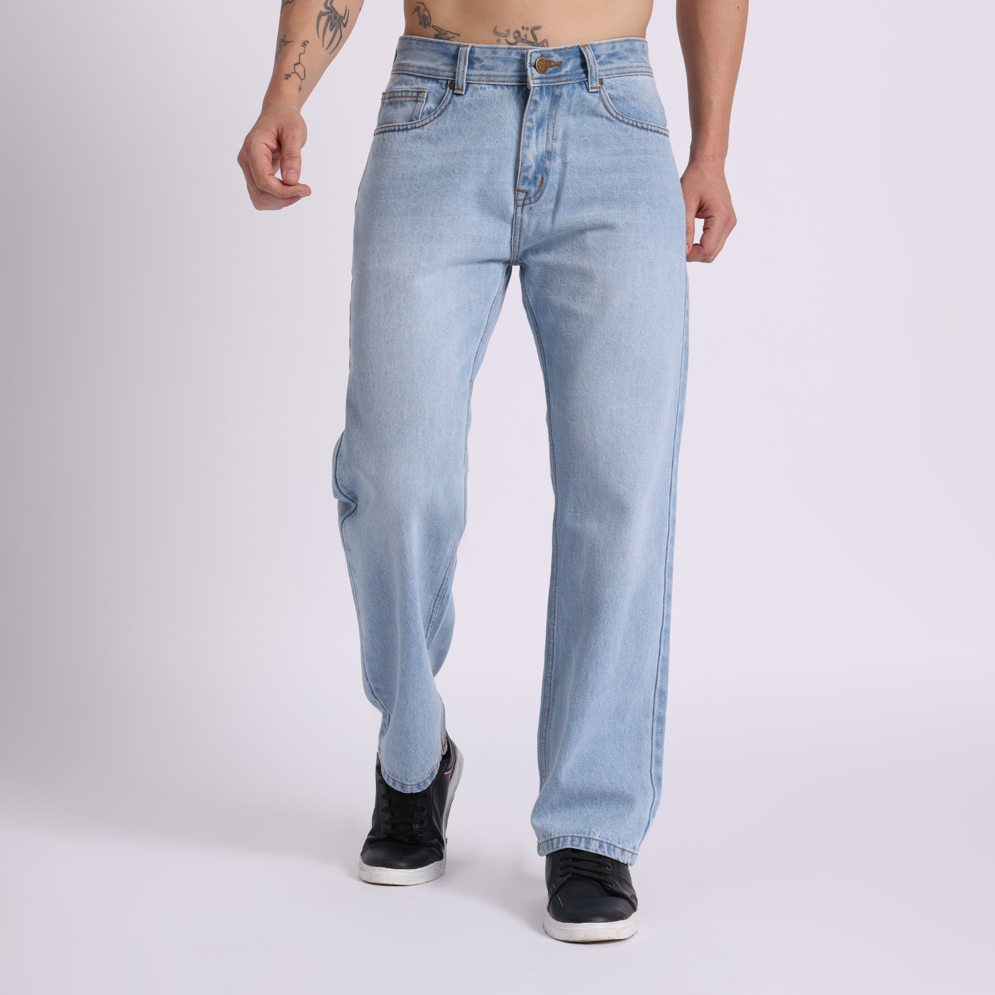 Ice Blue Straight Fit Denim Jeans – Timeless Comfort & Style