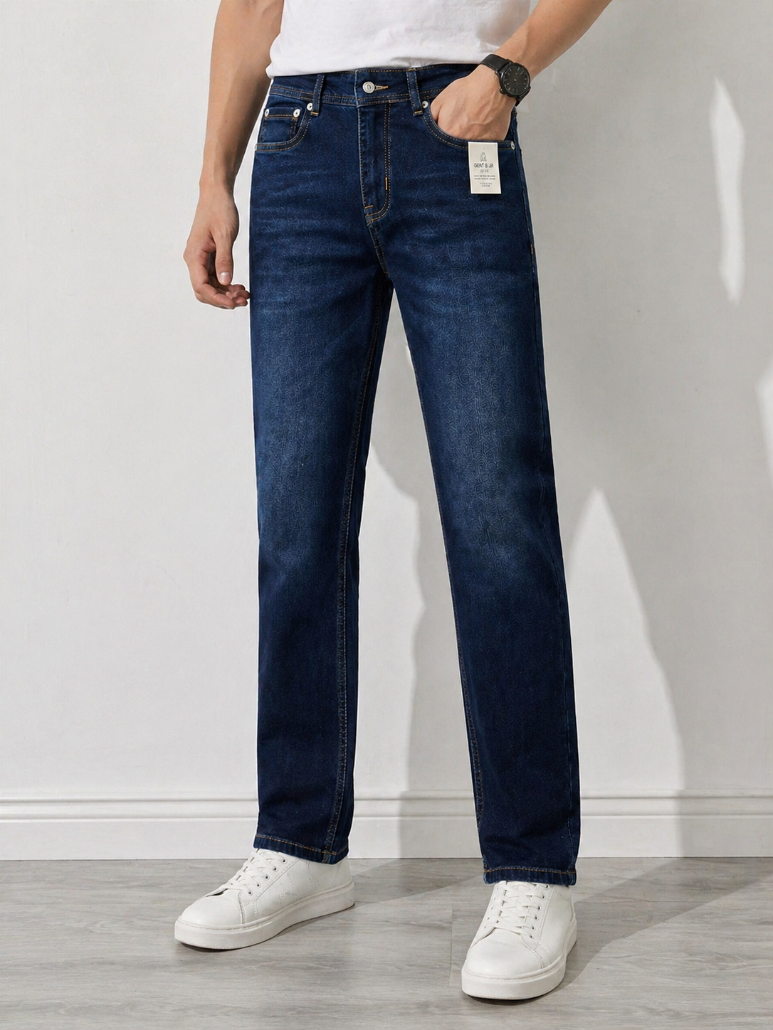 Luxury men’s indigo denim jeans regular fit timeless premium style